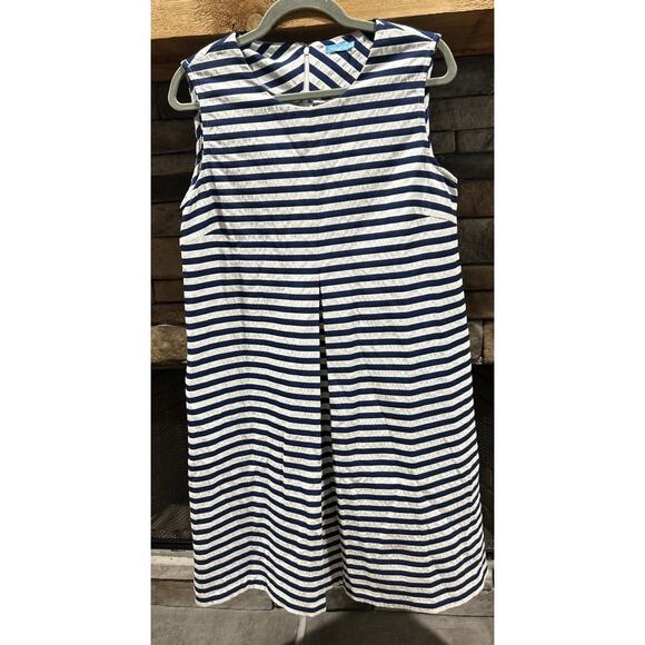 Women’s J.McLaughlin Blue/White Striped Front Pleat Dress Size L *C3 - Picture 1 of 5